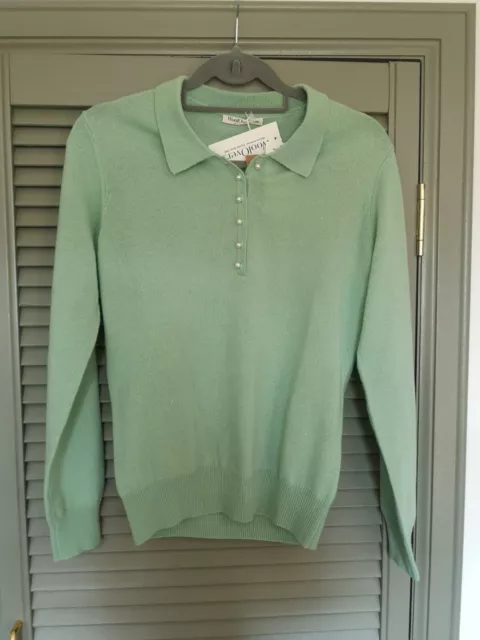 Woolovers Merino Wool Cashmere Blend Polo - Mint - Pearl Buttons - XS - BNWT