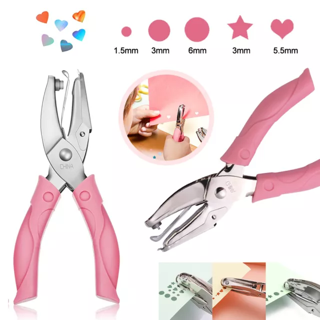 Circle/Heart/Star Shaped Metal Hole Punch pliers Soft Grip Paper Hand Puncher AU