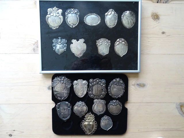 Antique Danish silver coat labels, collection of 17 pieces!