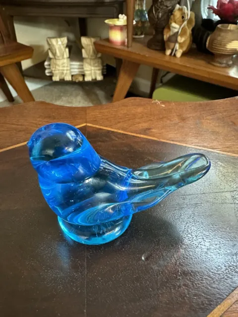 Vintage Signed Leo Ward 1985 Rare Clear Blue Hand Blown Bluebird of Happiness