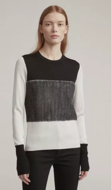 rag & bone Marissa Merino Wool Color Block Thin Knit Sweater Ivory Black Medium