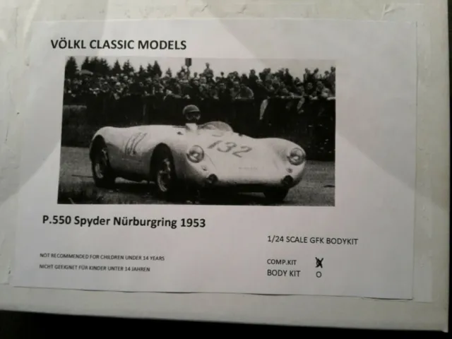 1/24 Völkl Classic Cars  Porsche 550 Spyder  Nürburgring 1953  Static Kit  Neu