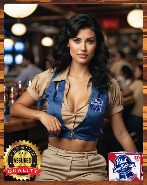 Pabst blue ribbon beer girl rare metal sign 11 x 14 38 26