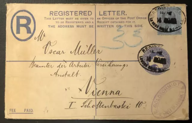 GB RP22 QV 2d Blue Registered Envelope Size G Used 2 1/2d Uprated Vienna Austria