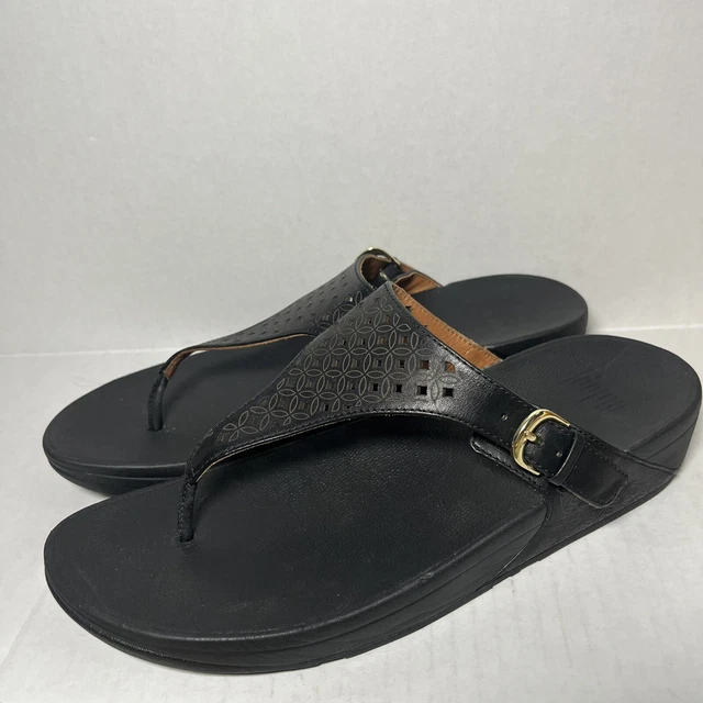 FitFlop Black Leather Toe Post Thong Sandals Shoes Women’s Size 11