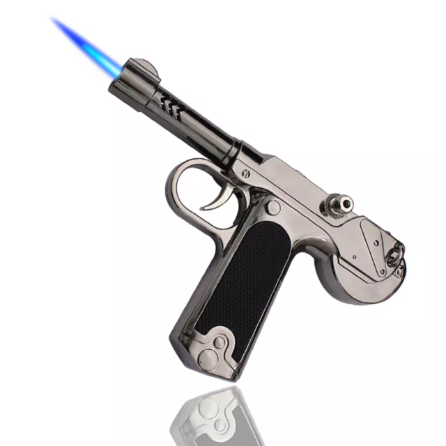 Pistol Shaped Gun Lighter Fireplace Butane Torch Lighter Windproof, Refillable