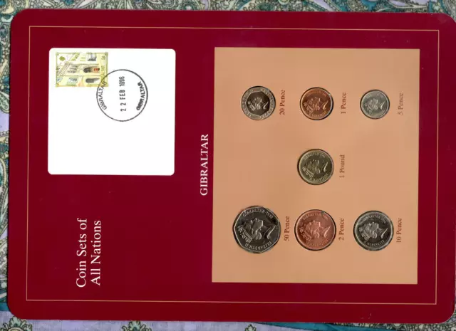 Coin Sets of All Nations Gibraltar w/card 1988-1995 UNC £1 1995 50,20 Pence 1988