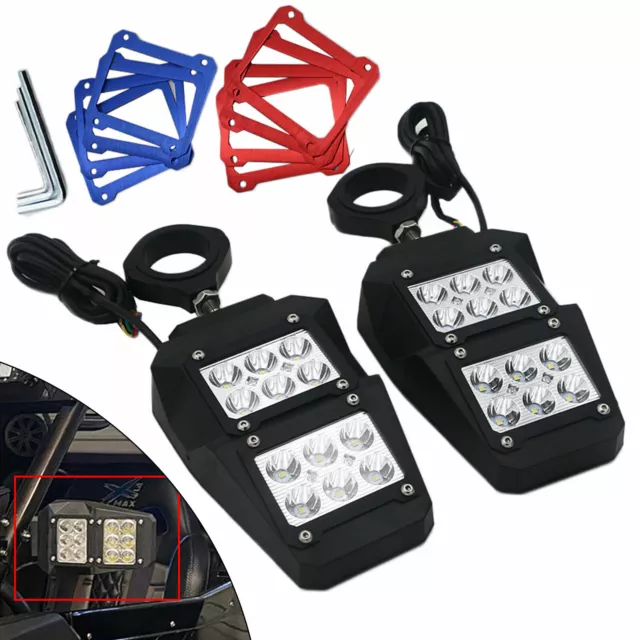 2x UTV Rear View Side Mirrors w/ LED Lights For Polaris RZR+Wrench 1.75"-2" Bar