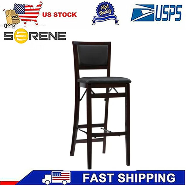 Triena 30" Folding Padded Back Bar Stool, Espresso with Dark Brown Faux Leather