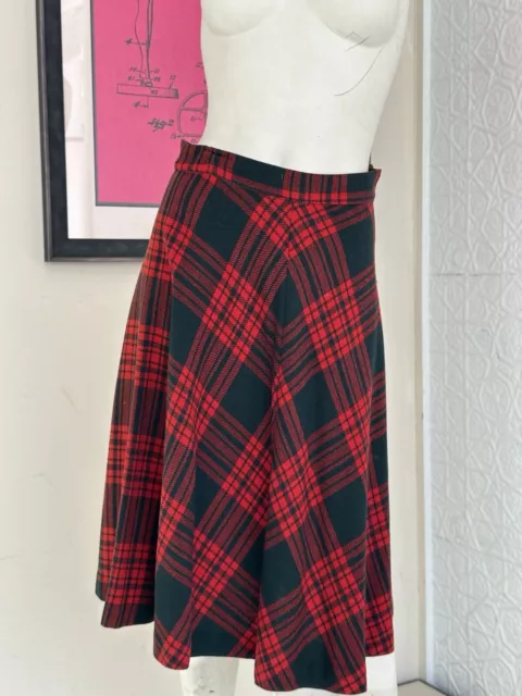 Vintage Plaid A Line Skirt-Medium-1960s-1970s-Red-black-Schoolgirl-Midi-Medium 3