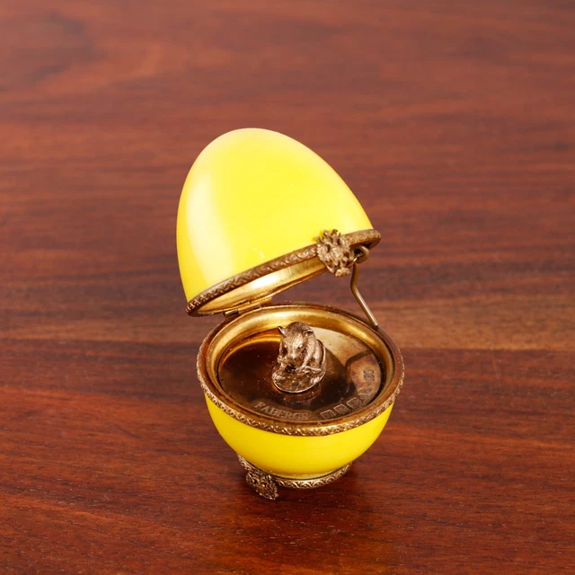 Faberge / Limoge French Sterling Silver Gilt & Porcelain Egg Charming Mouse