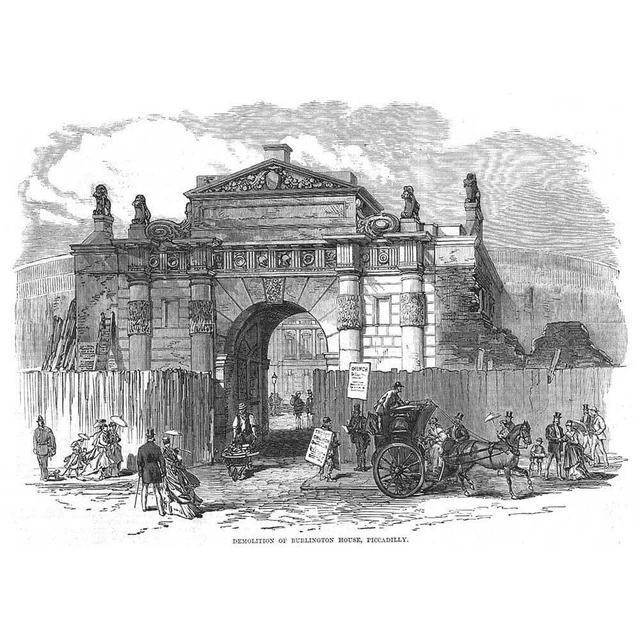 LONDON DEMOLITION OF Burlington House Piccadilly Antique Print 1868