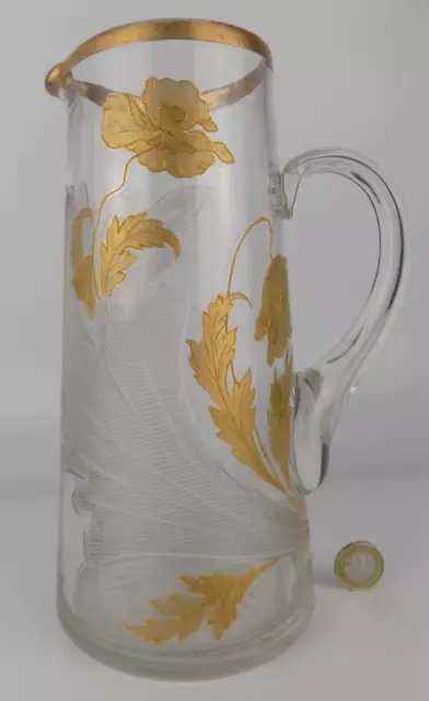 Baccarat art nouveau gilt decorated and cut art glass jug/pitcher. (B)