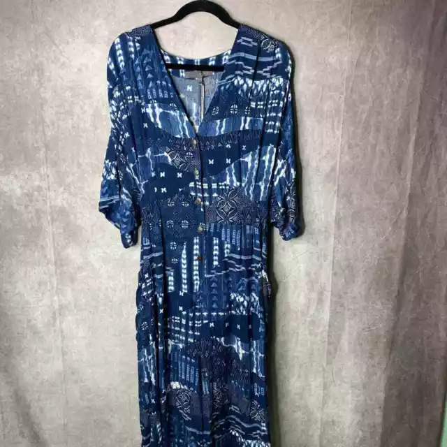 Tysa Jumpsuit Womens 2/3 Blue Printed Button Front Tie Waist V-Neck M/L NWT