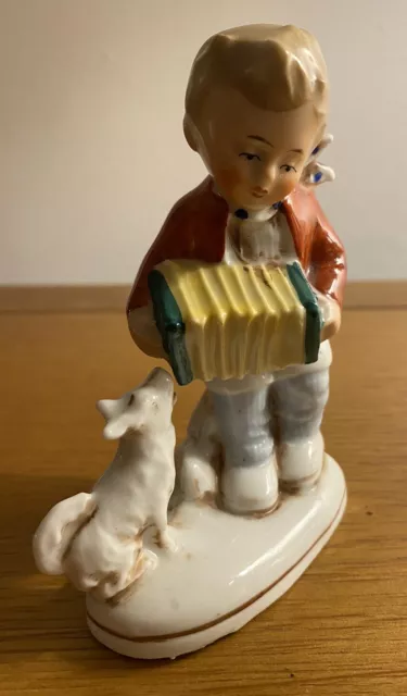 Vintage Figurine Boy Playing Concertina with Dog Made in Germany 20468 2