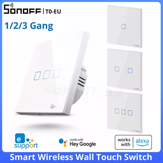 SONOFF T0EU Smart WiFi Wall Touch Switch Panel Wireless APP Remote Voice Control