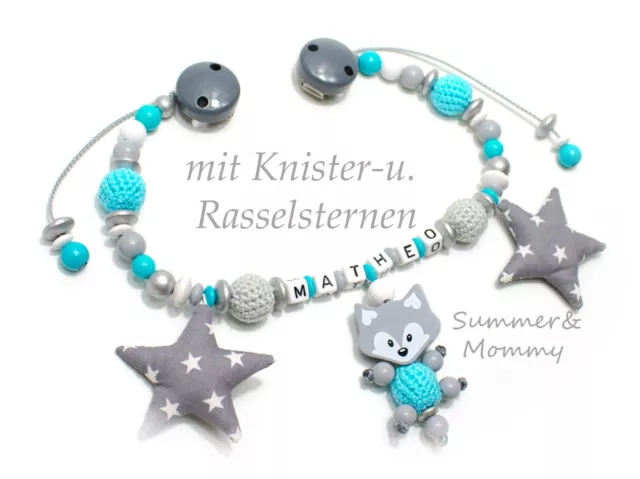 Kinderwagenkette mit Namen ❤  , Farbwahl, Name Baby Geschenk Fuchs