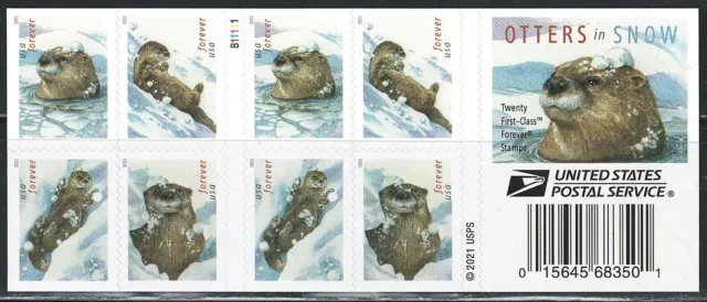 Mint US Otters In Snow Booklet Pane of 20 Forever Stamps Scott# 5651B(MNH)