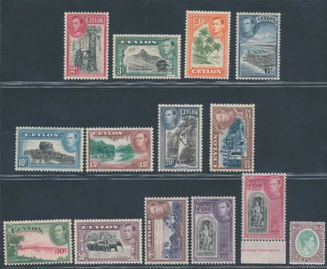 1938-49 Ceylan, Stanley Gibbons n. 386/97a, série de 14 valeurs, MNH**