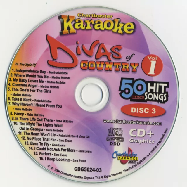 CHARTBUSTER KARAOKE CD+G 5024 Disc#3 COUNTRY DIVAS Sara Evans,Martina McBride