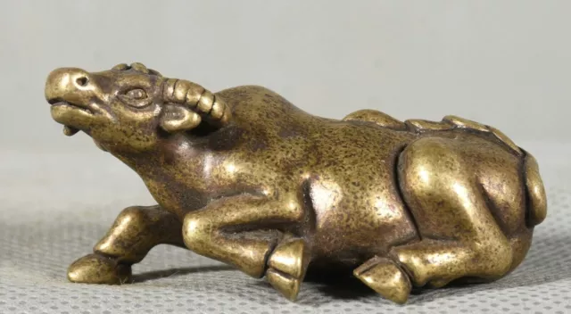 Antique China Bronze Fengshui Zodiac Year Bull Cattle Oxen Wealth Animal Statue
