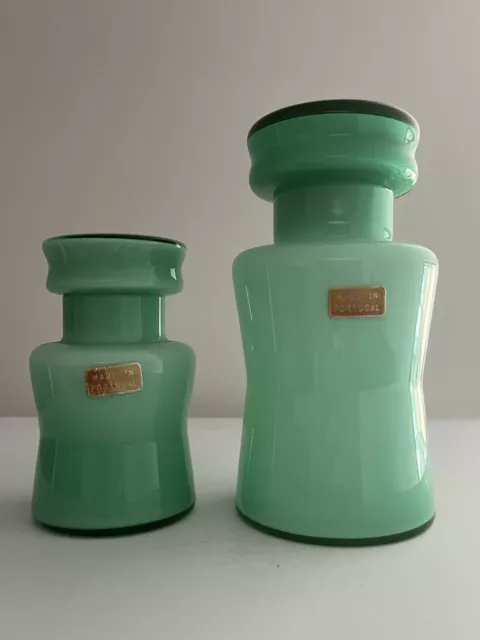 Vintage Mint Green Opaline Cased Glass Apothecary Canisters Jars