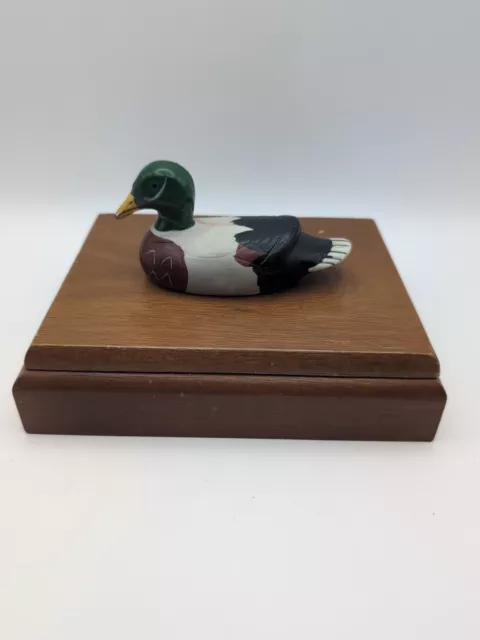 Duck Theme Mallard Duck Figurine Hinged Wood Box Playing Cards Vintage Man Cave
