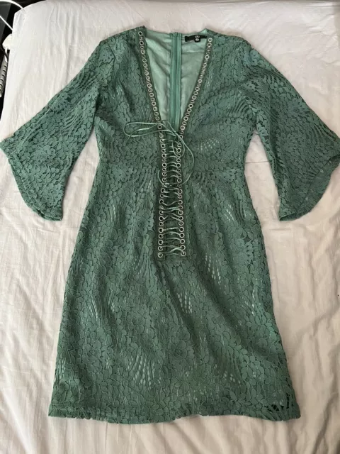 Missguided Green Long Sleeve Lace Dress Size 6