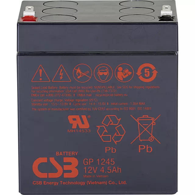 CSB Battery GP 1245 Standby USV GP1245F1 Bleiakku 12 V 4.5 Ah Blei-Vlies (AGM...