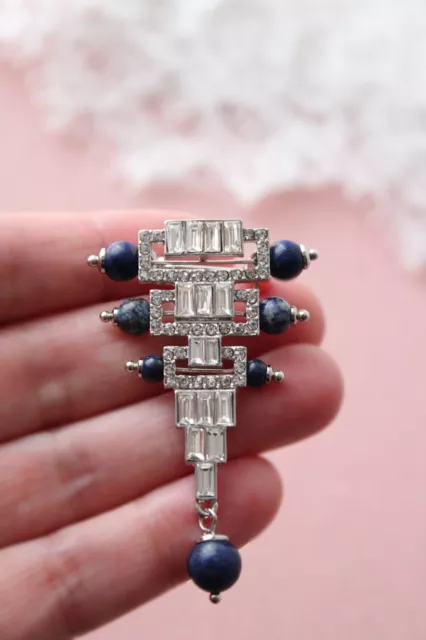 Art Deco Brosche Kristallbrosche Pin Vintage Brosche Blaue Nadel Reversnadel Geschenk