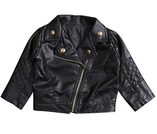 UNIQUEONE Baby Boys Girls Kids Outfits Spring Autumn PU Faux Leather Lapel Black