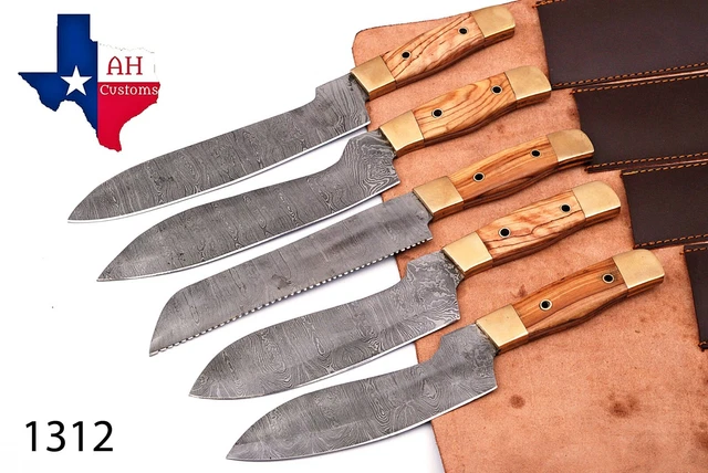 5 Hand Forged Damascus Steel Chef Kitchen Knife Set With Wood Handle Ah 1312