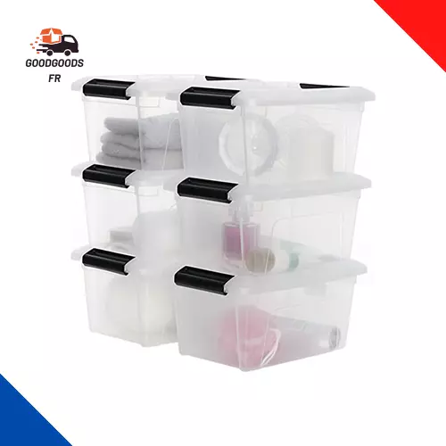 Boîtes De Rangement Plastique Avec Couvercle Et Clips De Fermeture, 5L, Lot De 6