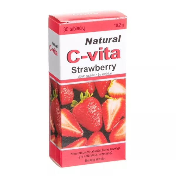 NATURAL C-VITA Strawberry Flavor 60mg 30 Chewable Tablets Vitamin C Supplement