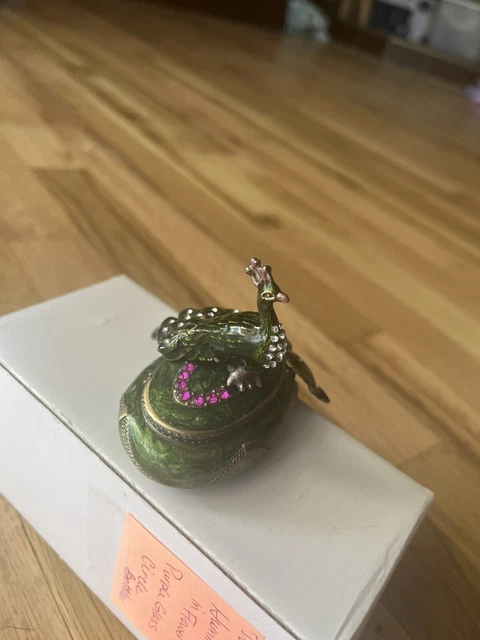 Green Bejeweled Peacock Trinket Box Nobility Vhtf Great Condition