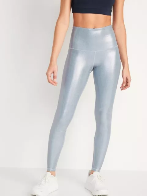 NEW OLD NAVY Womens Extra High Waisted PowerSoft Leggings Silver