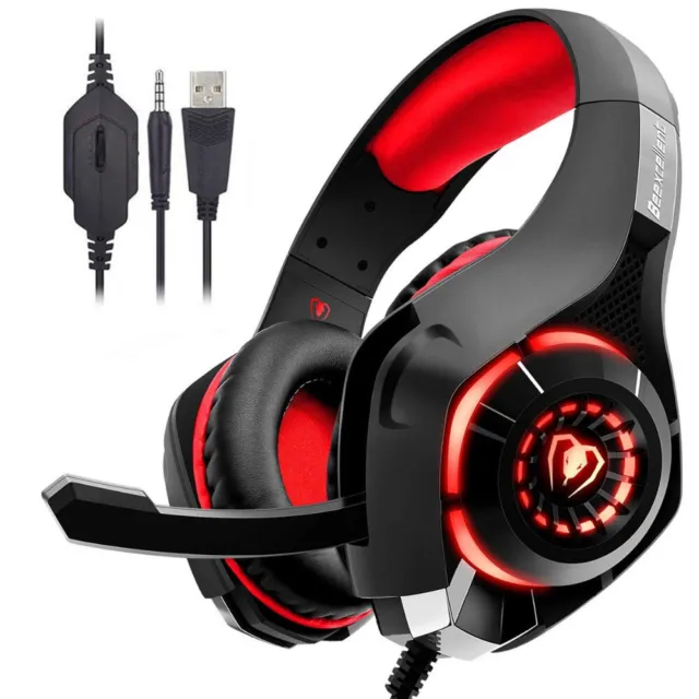 Casque Gaming Beexcellent Casque Gamer avec Micro Anti Bruit/LED/Stéréo Basse