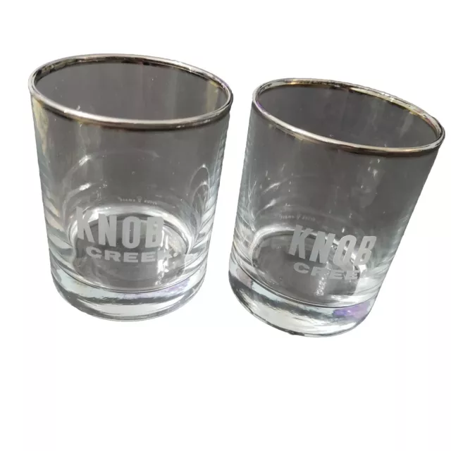 Knob Creek Glass Lowball Pair Silver Rims Knob Creek Old Fashioned Roxks Glasses