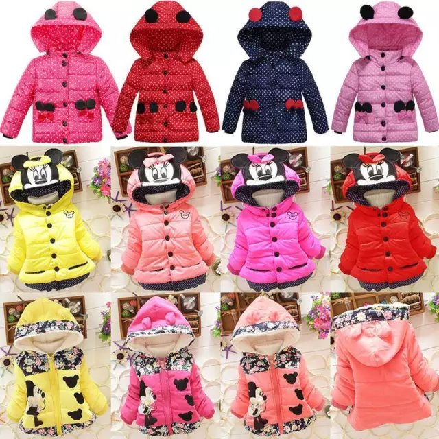 Baby Girls Minnie Mouse Hooded Jacket Toddler Coat Clothes Winter Warm Outwear
