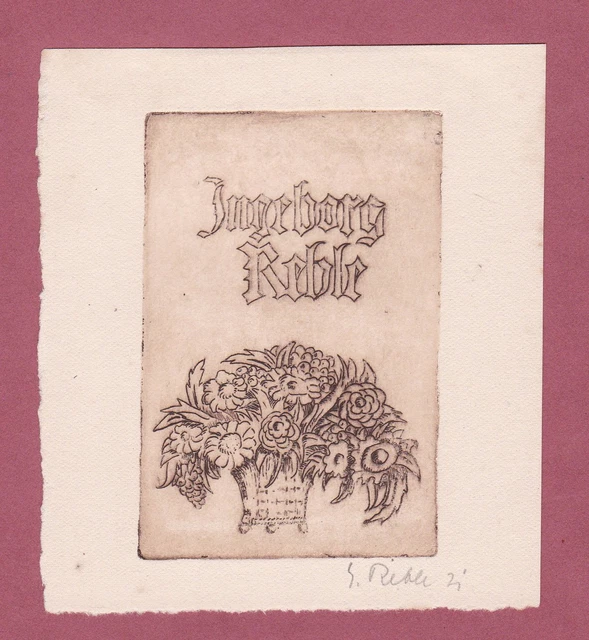 Georg Reble Exlibris Radierung etching Ingeborg Reble Blumenstrauß signiert