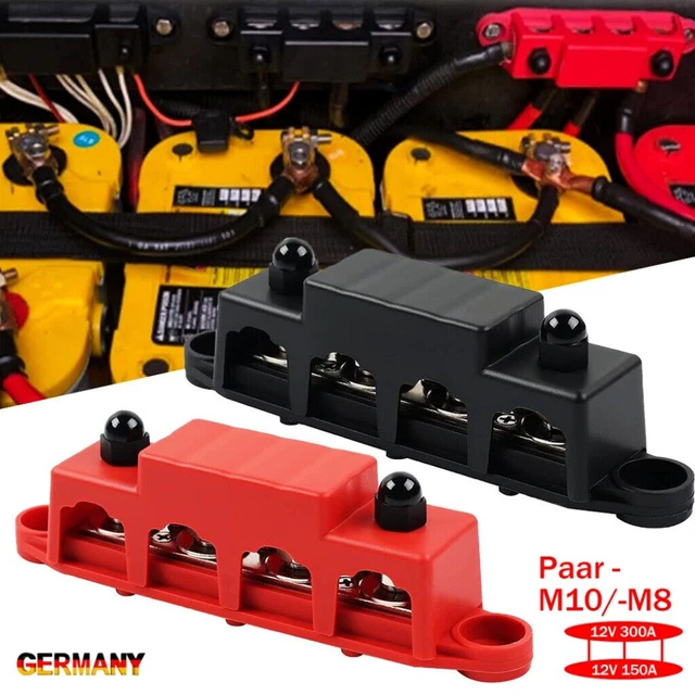 12-Punkt Sammelschiene 180A - Stromverteilerblock Schwarz/Rot Für Auto & Boot