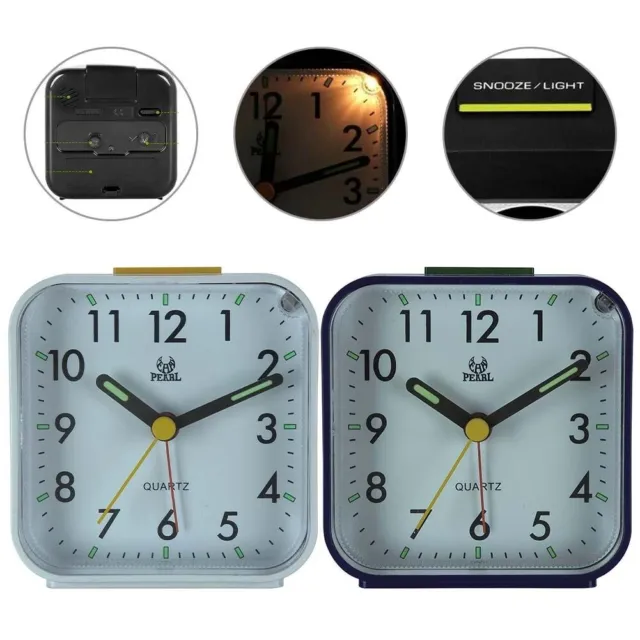 Small Bedside Clocks with No Ticking and Night Light Silent Quartz Alarm