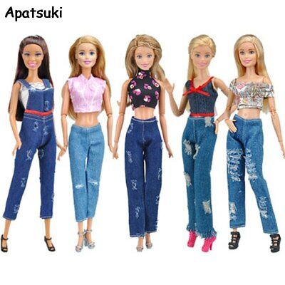 1Set Fashion Outfits For 11.5" Doll Clothes Set Short Crop Top Jeans Trousers