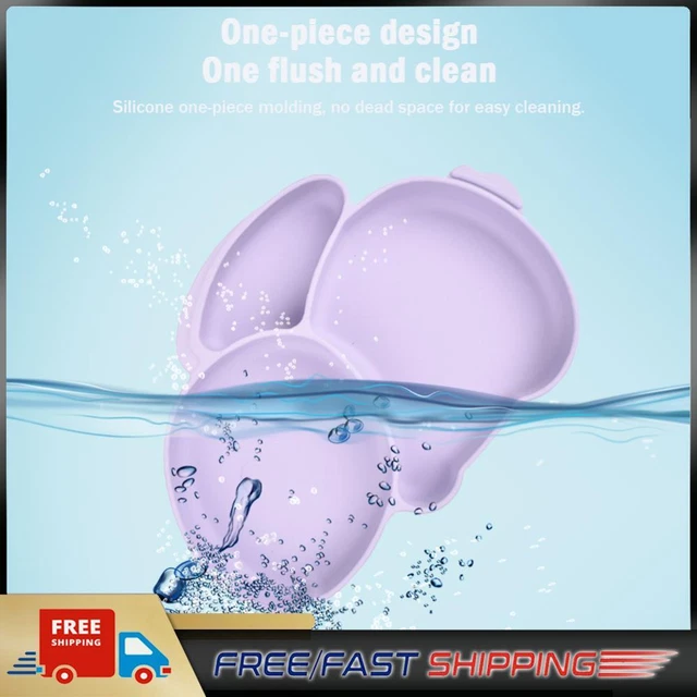 Cartoon Children Dishes Cute Silicone Baby Feeding Dishes Baby Cutlery (Purple)