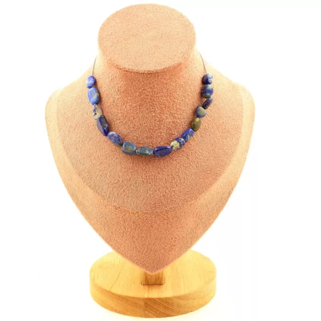 Collier 15 perles Lapis Lazuli du Pakistan. Chaine en acier inoxydable Collier