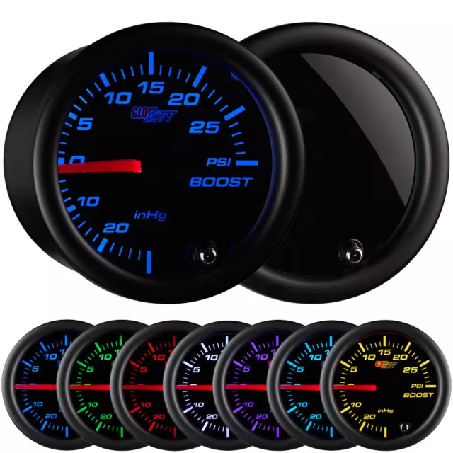 GlowShift 52mm Tinted 7 Color PSI Turbo Boost Pressure Gauge Meter w Tinted Face