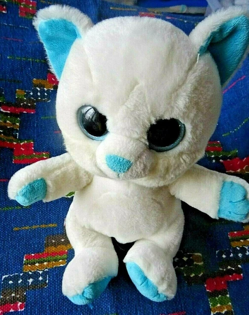 Eb2 /  Doudou Peluche Petillous Gipsy Chat Blanc Bleu 25 Cm Assis Etat Neuf
