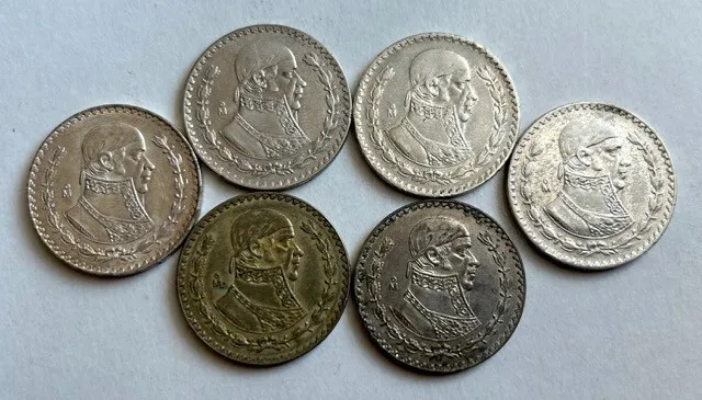 Mexico Silver  Peso 1957-1964 Morellos - 6 Coins