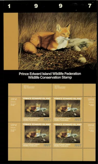 Pei #3M 1997 Red Fox Conservation Stamp Mini Sheet Of 4 In Folder