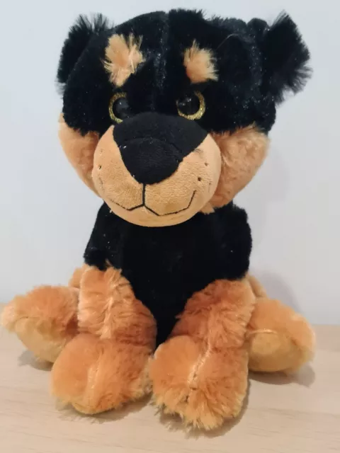 Puppy Dog Plush 26cm Tall German Shepherd Brown Soft Fluffy Gold Glitter Eyes